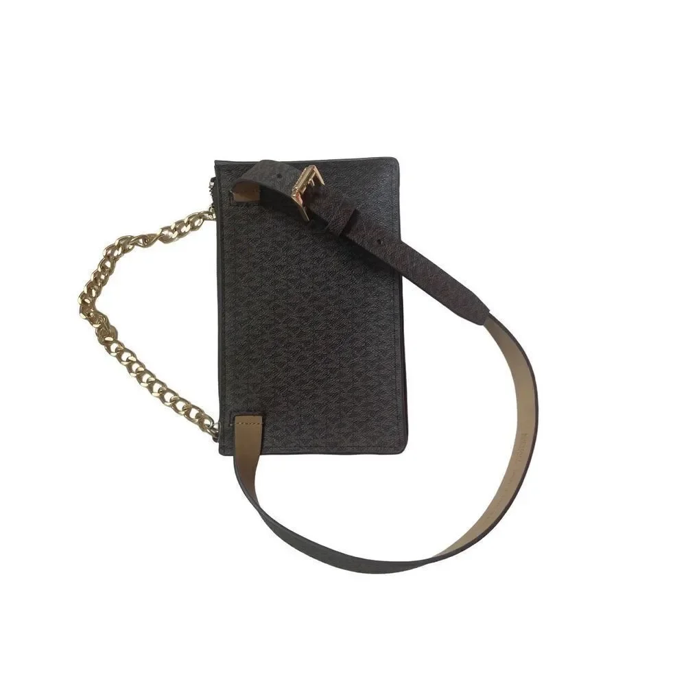 Michael Kors Womens Brown MK Signature Chain Belt Bag